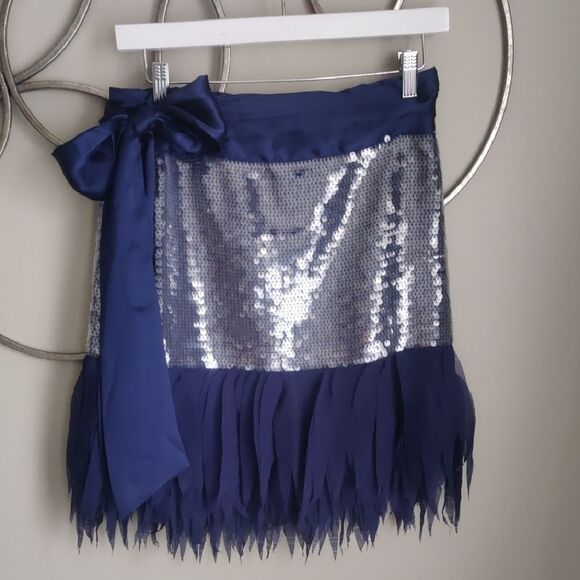 NWT $168  Anthropologie Shimmering Sequin and Fringe Mini Skirt - Picture 3 of 9